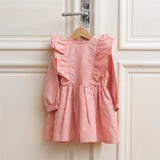 Leinenkleid Mathilda in Rosa mit Rüschen für Mädchen, Vorderansicht