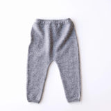 Baby cashmere pants in heather grey, back view.