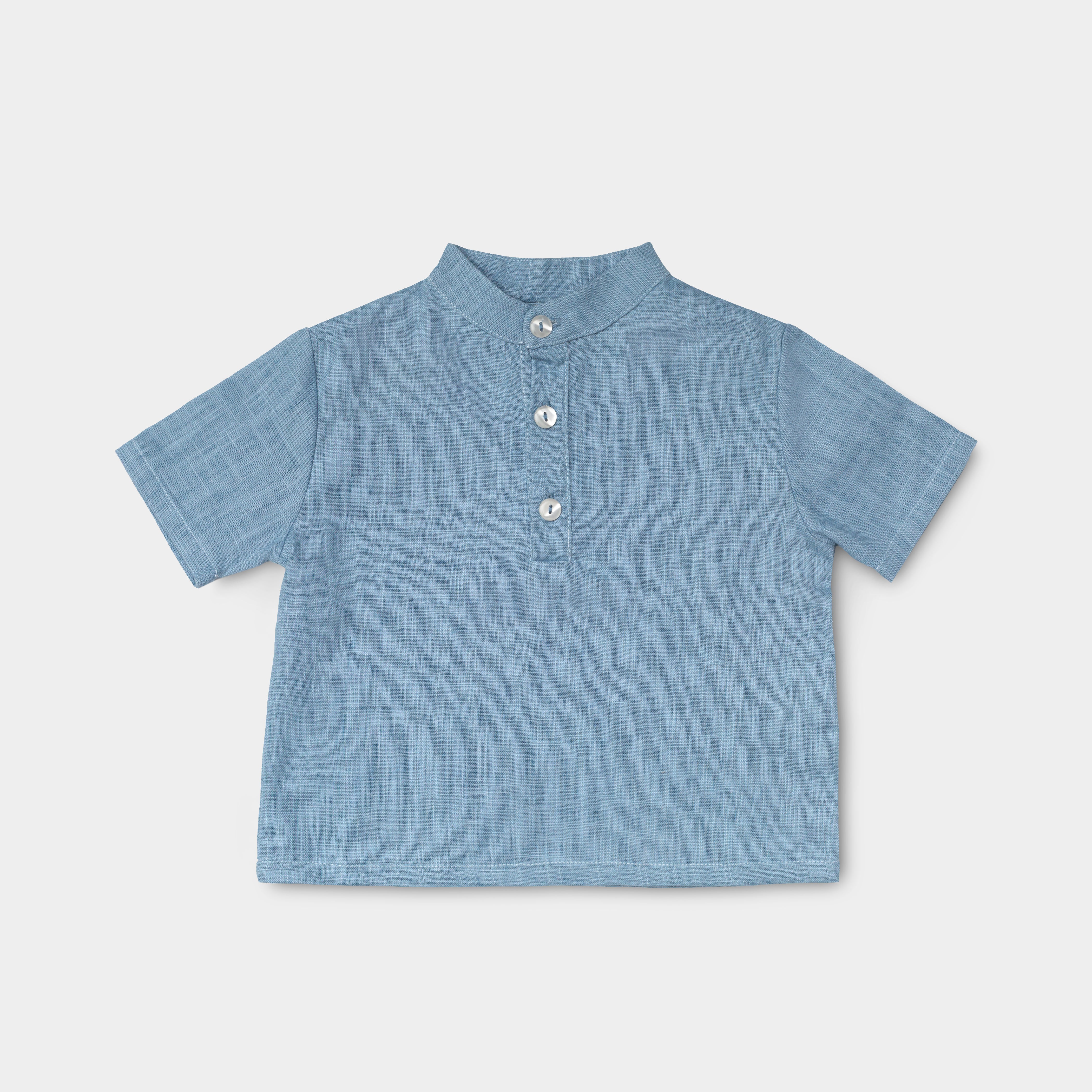 Short Linen Shirt - Blue - SoLoveAble