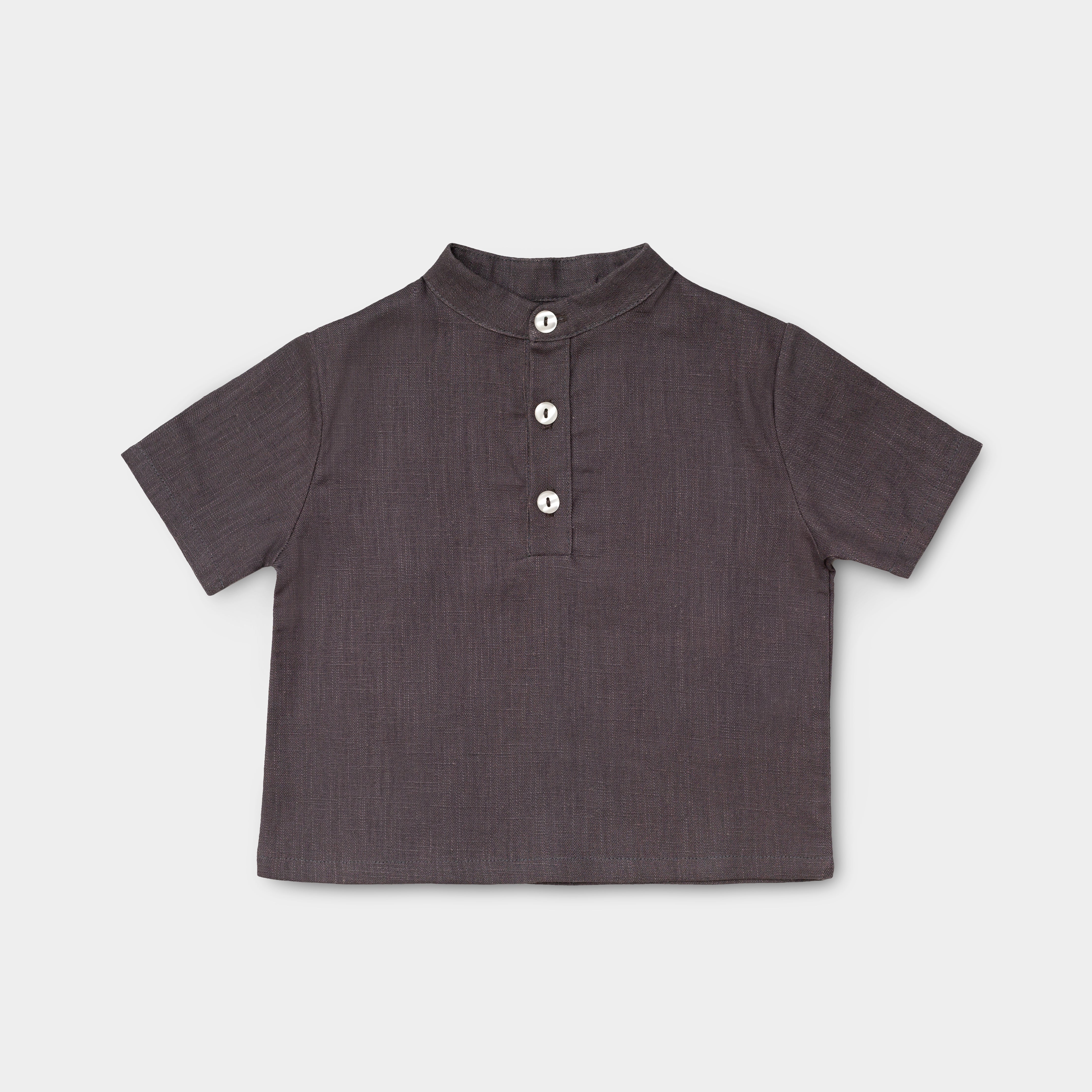 Short Linen Shirt - Dark Brown - SoLoveAble