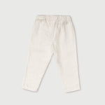Back view of lightweight white linen pants for babies and toddlers.