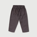 Long linen pants in brown for baby and child - front view