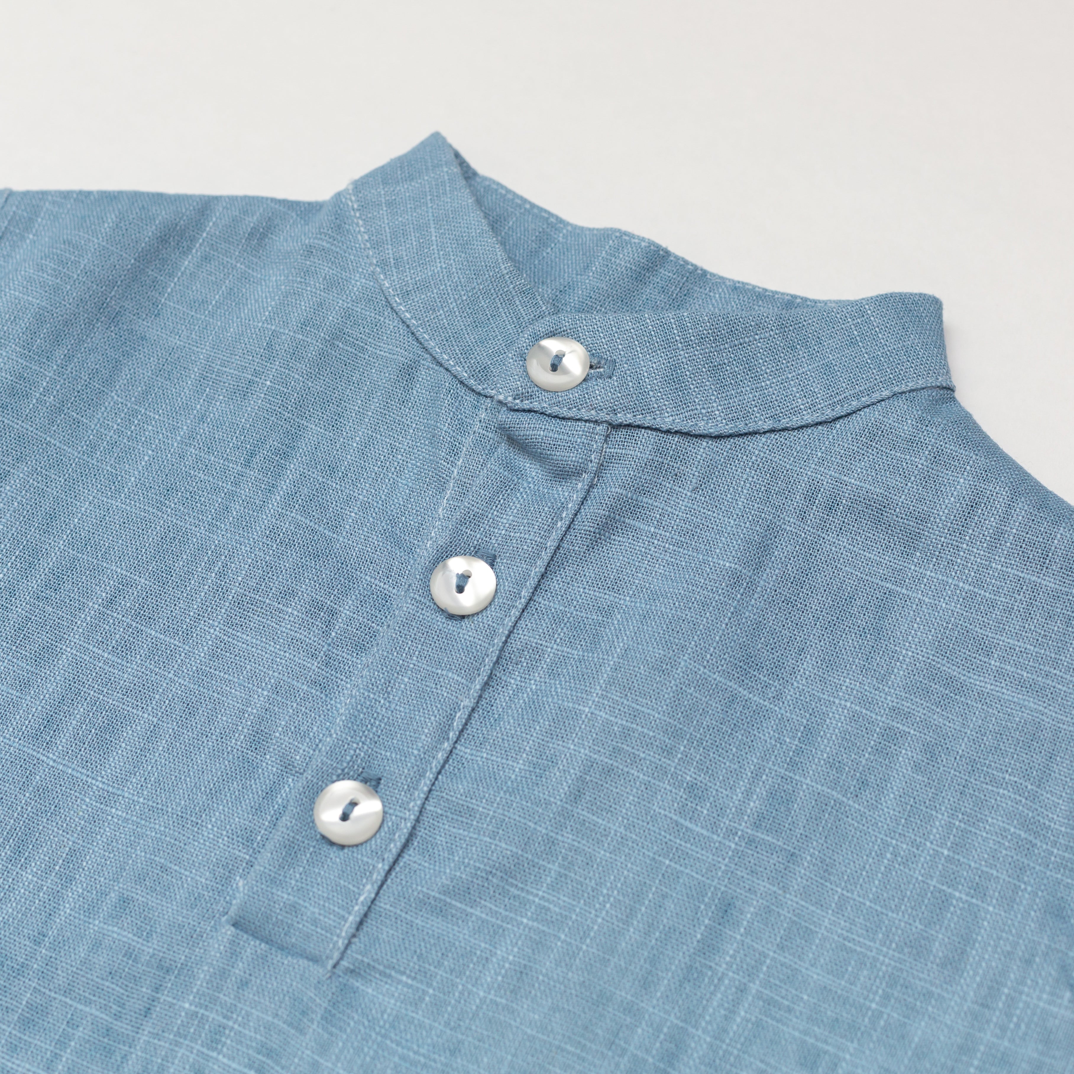 Short Linen Shirt - Blue - SoLoveAble