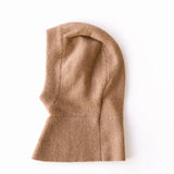Caramel brown baby cashmere balaclava in flat-lay view, soft knitted hood for infants by SoLoveAble.