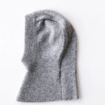 Heather grey baby cashmere balaclava in flat-lay view, soft knitted hood for infants by SoLoveAble.
