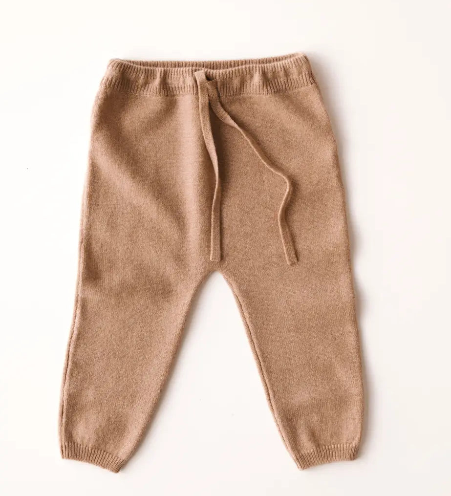 Baby cashmere pants in caramel brown, front view – SoLoveAble