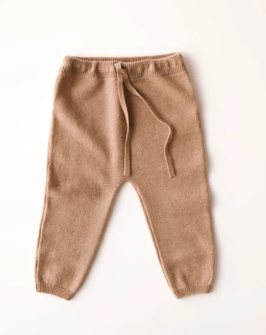 Baby cashmere pants in caramel brown, front view – SoLoveAble