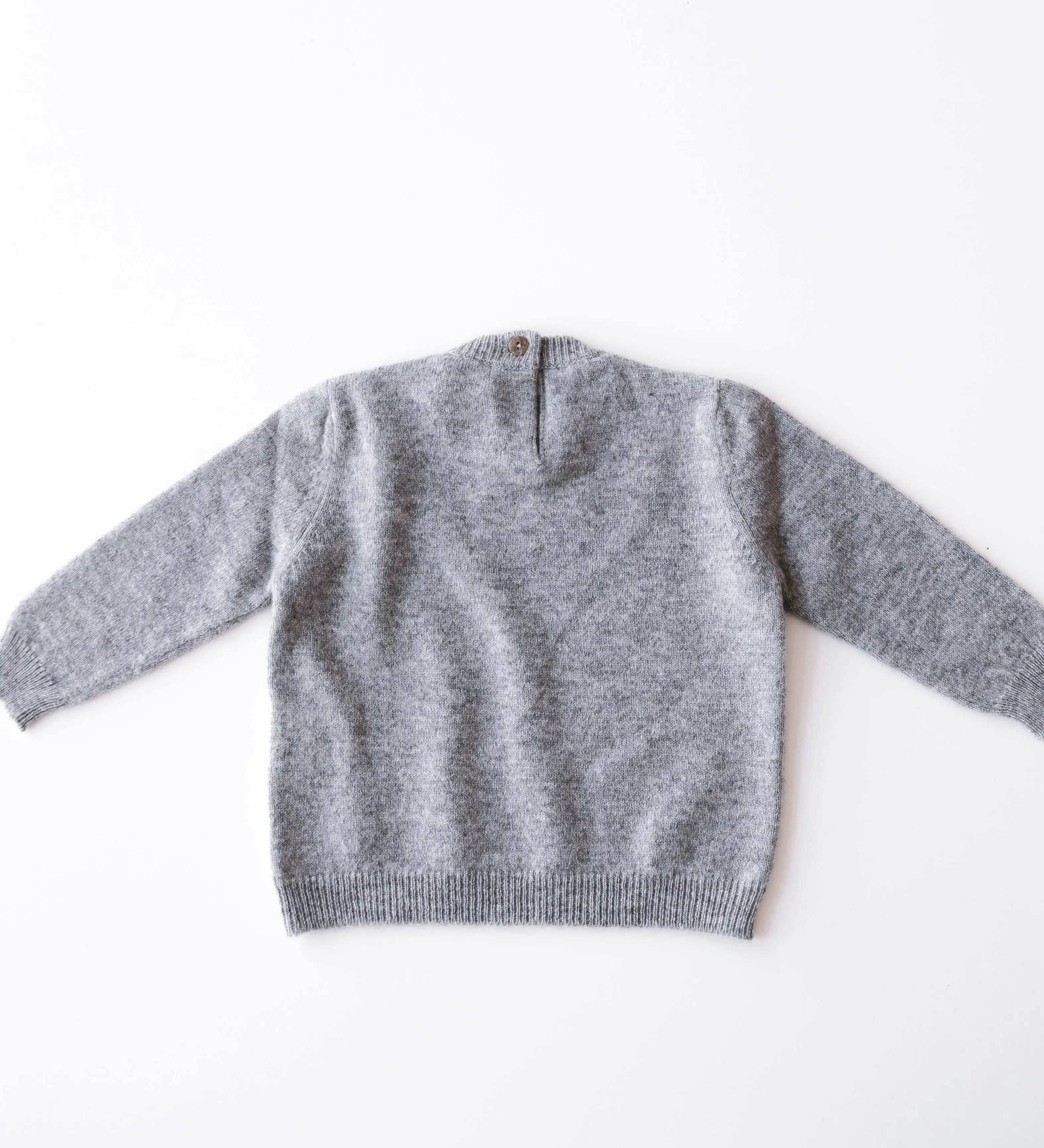 Baby cashmere sweater in heather grey, back view – SoLoveAble